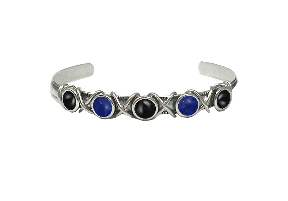 Sterling Silver Cuff Bracelet With Black Onyx And Lapis Lazuli